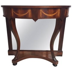 Very Elegant Inlaid Mahogany Demilune Console Very Elegant Inlaid Mahogany Demilune Console