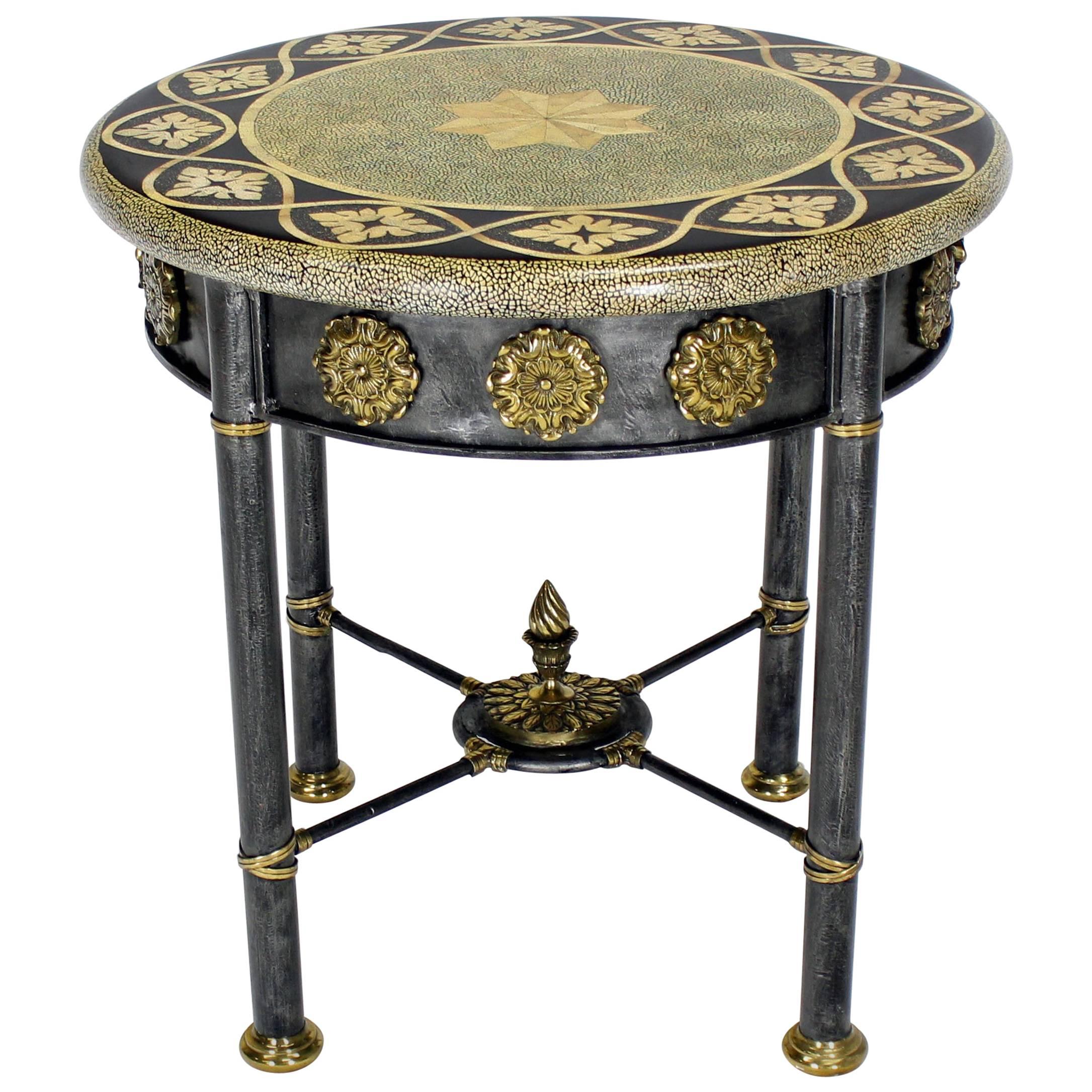 Round Faux Egg Shell Decorated Bronze Ormolu Decorated Round Gueridon Table For Sale