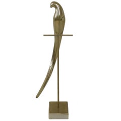Jere Brass Bird Table Sculpture of Parrot on Perch Mounted on Marble Base