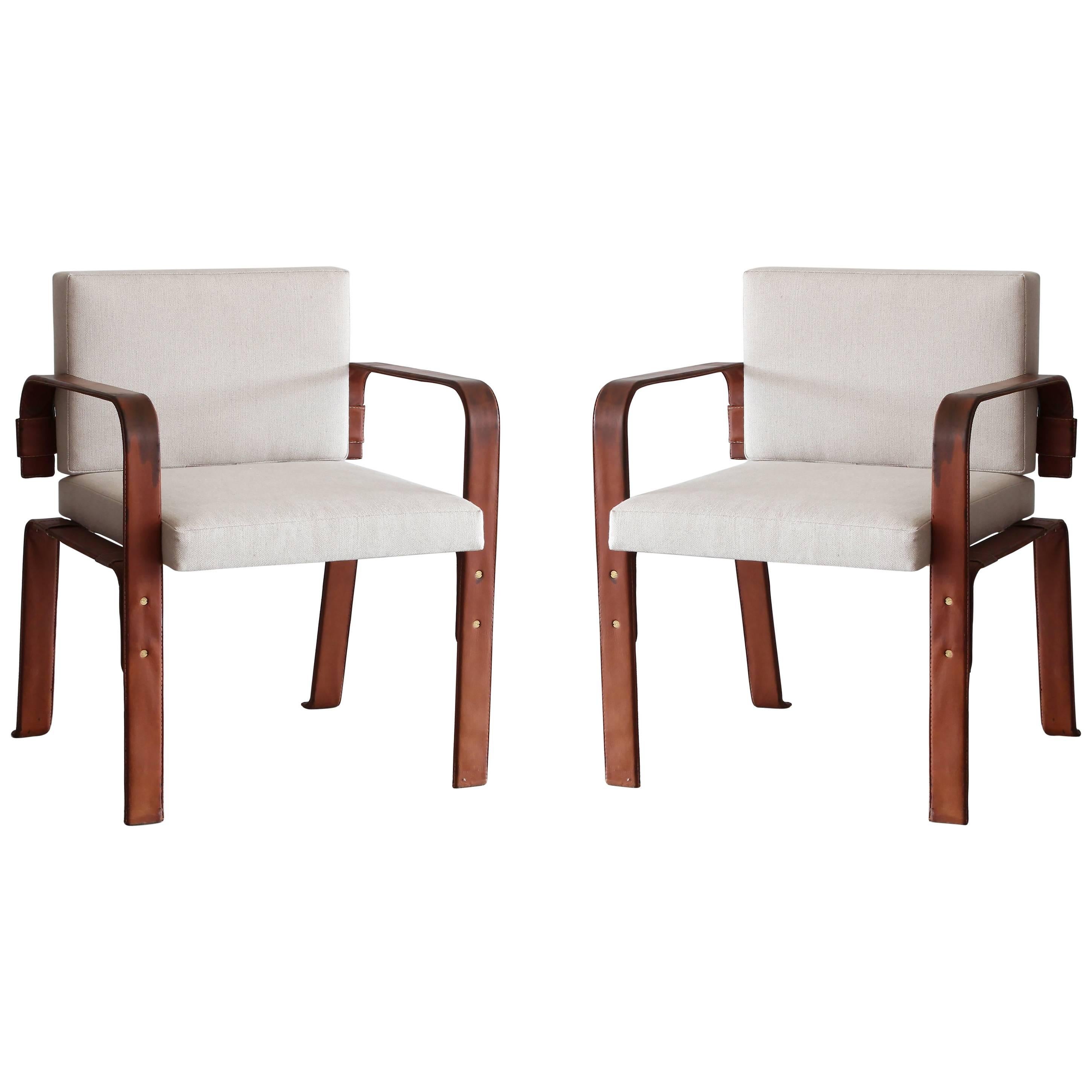 Pair of Leather Wrapped Chairs by Jacques Adnet