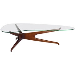 Vladimir Kagan Carved Walnut Trisymmetric Glass Top Coffee Table 11