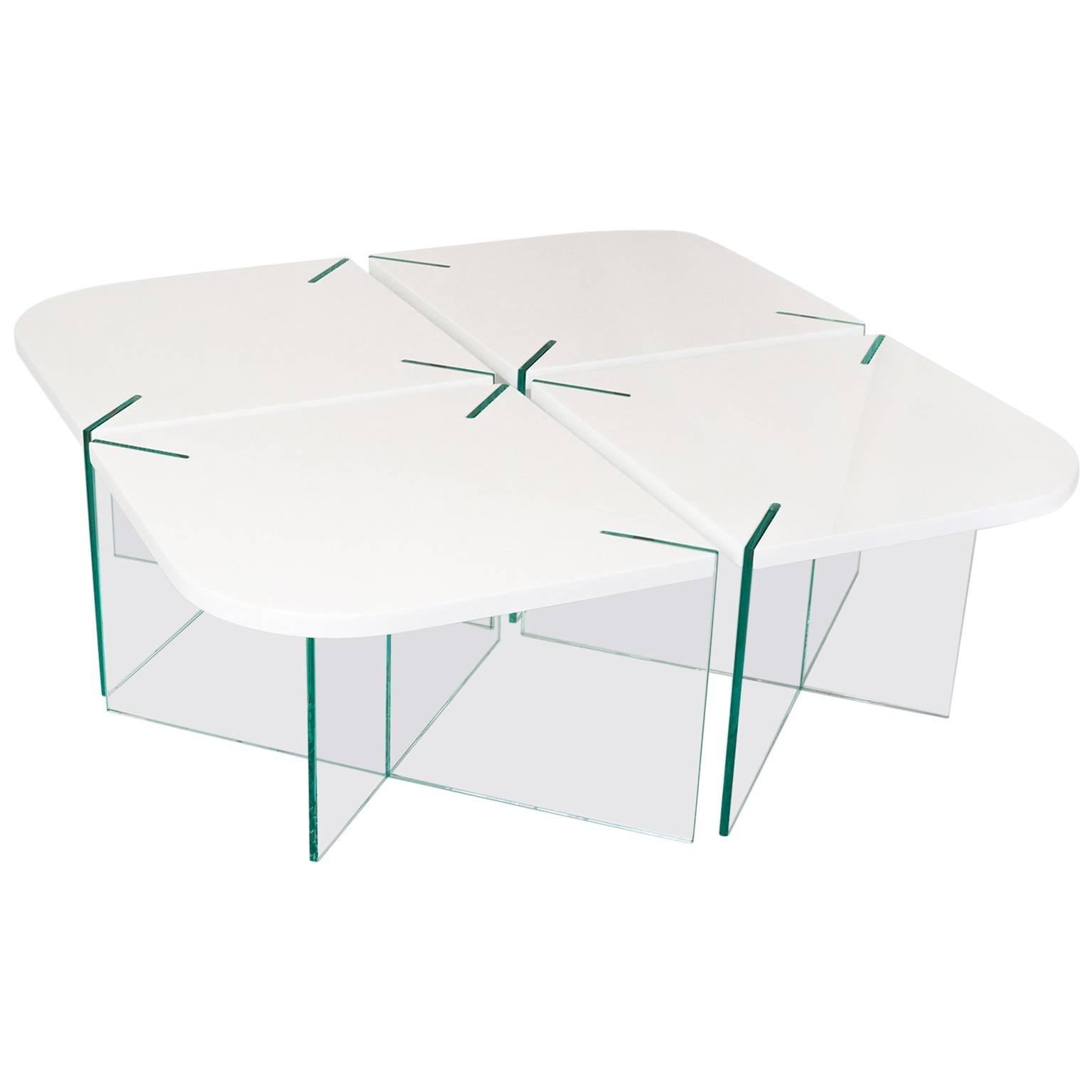 Radius Table, Contemporary Marble and Glass Coffee Table For Sale