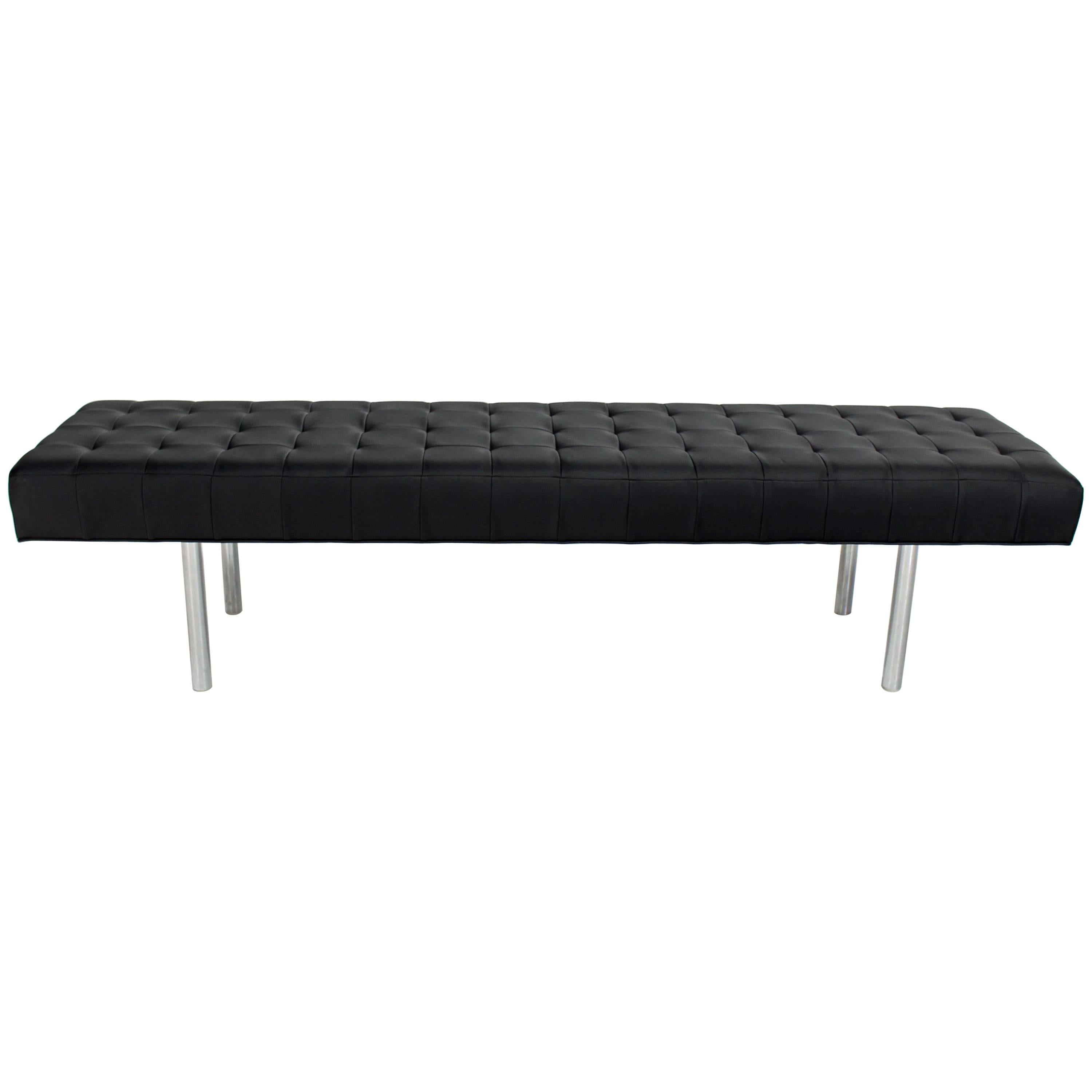 Tufted Black Upholstery Long Modern Bench on Chrome Cylinder Legs