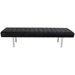 Tufted Black Upholstery Long Modern Bench on Chrome Cylinder Legs