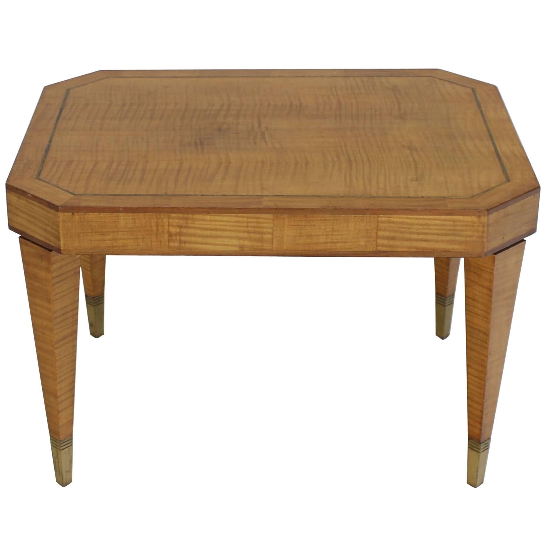 Tommy Parzinger Occasional Rectangular Side Table Brass and Satinwood For Sale