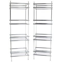 Pair of Deep Profile Chrome and Lucite Étagères Shelves