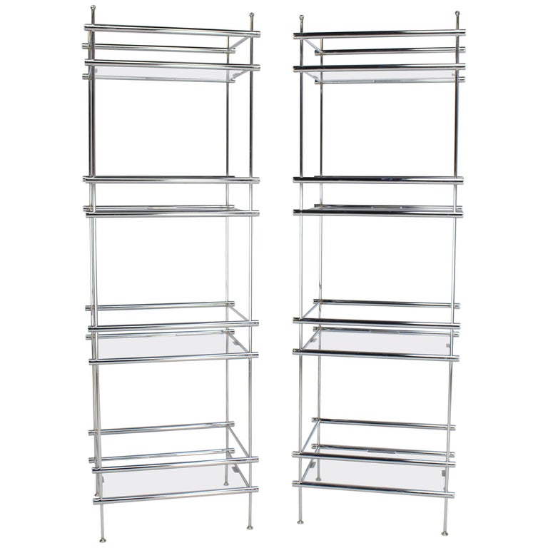 Pair of Deep Profile Chrome and Lucite Étagères Shelves For Sale at 1stDibs