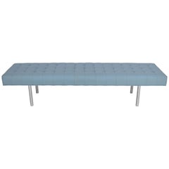 Tufted Light Blue Upholstery Chrome Cylinder Legs Long Bench Almost Daybed