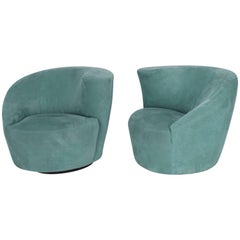 Pair of Swivel Lounge Chairs Vladimir Kagan for Directional Barrel Back