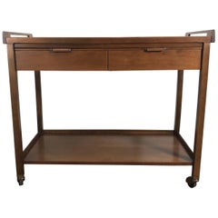 Classic Mid-Century Modern Walnut Expandable Rolling Bar Cart, Server