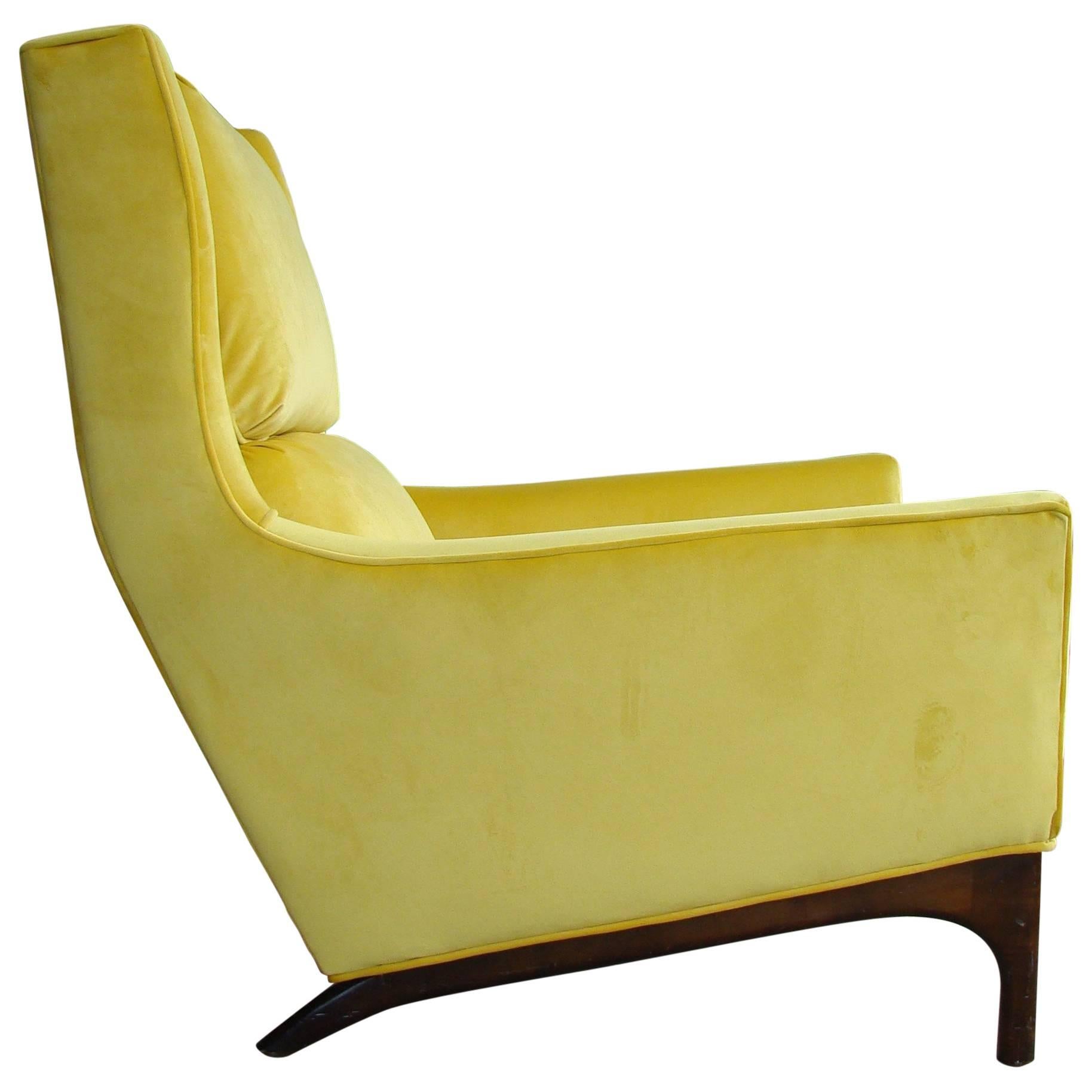 Vintage, 1960s Yellow Citrine Italian Wingback Upholstered Lounge Chair