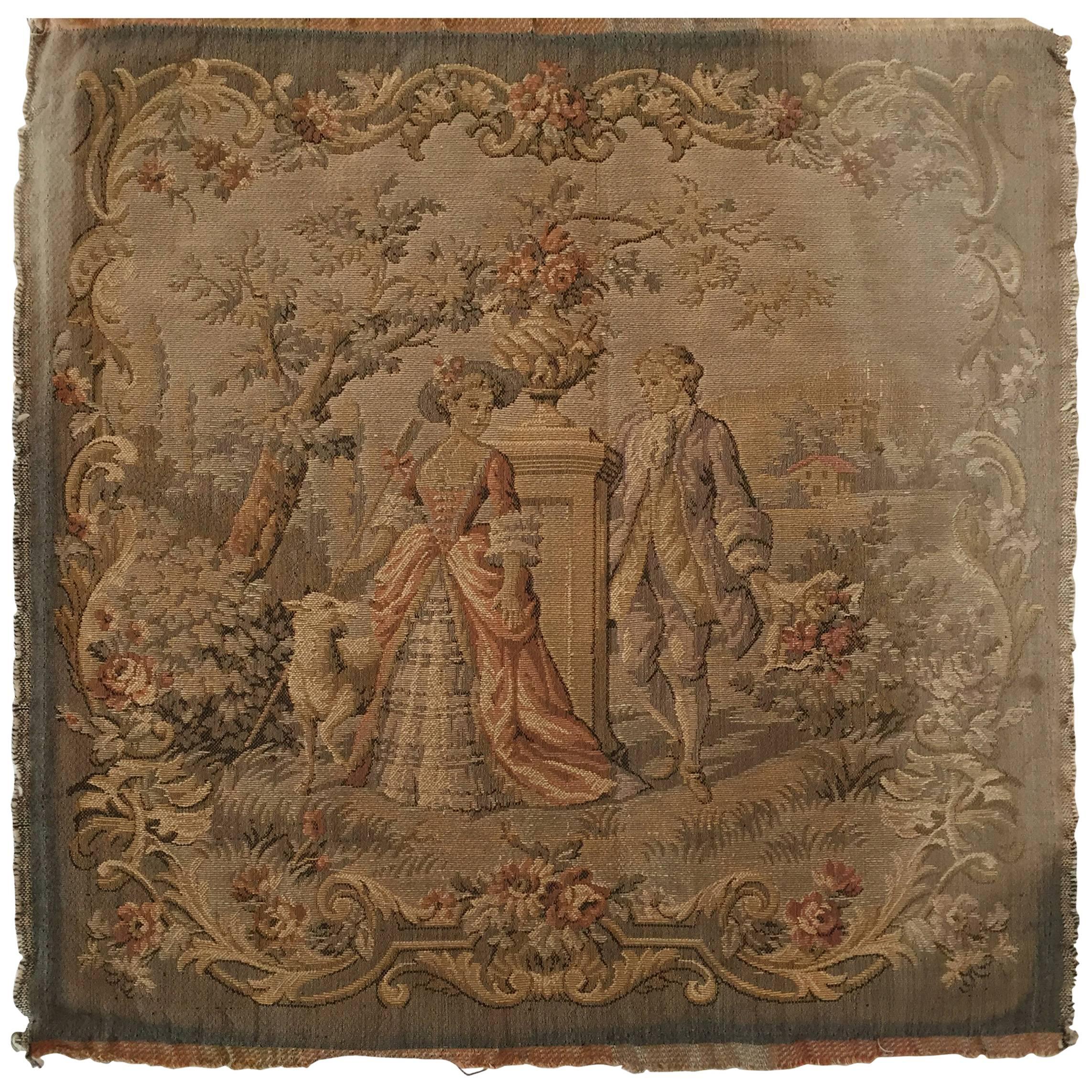 French Aubusson Style Tapestry Fragment with 19th Century Country Side Motif