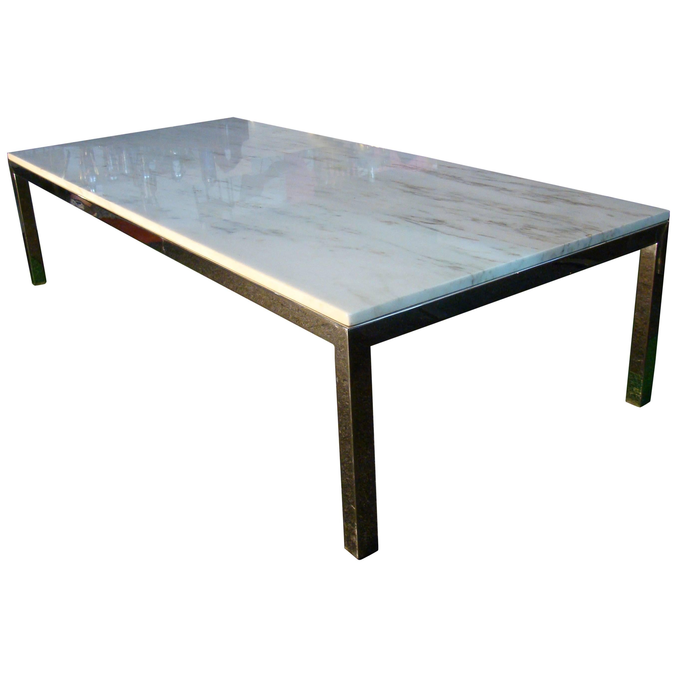 Marble and Chrome Rectangular Coffee Table after Florence Knoll