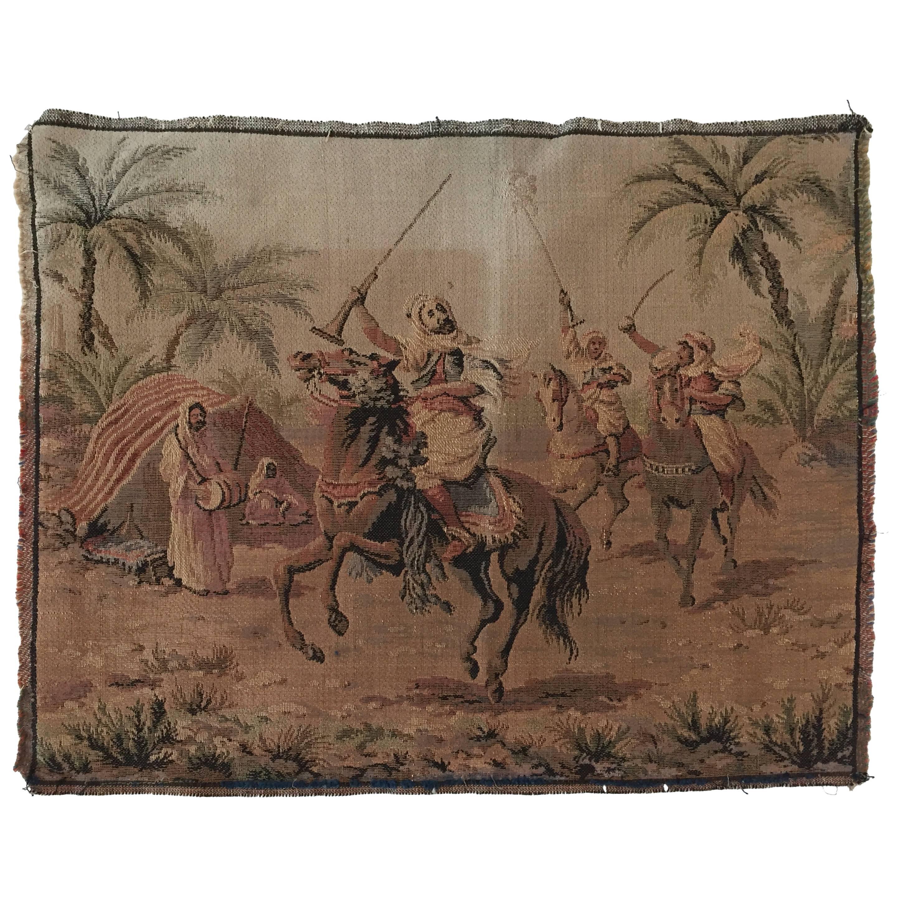 Orientalist Tapestry with Arabs on Horse Hunting Scene in Aubusson Style