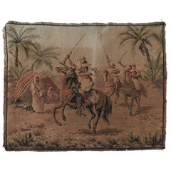 Vintage Orientalist Tapestry with Arabs on Horse Hunting Scene in Aubusson Style
