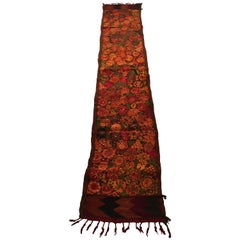 Italian Matyo Silk and Wool Embroidered Textile Table Runner