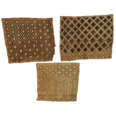 Handwoven Raffia Kuba Textiles from Congo Africa, Set of Three