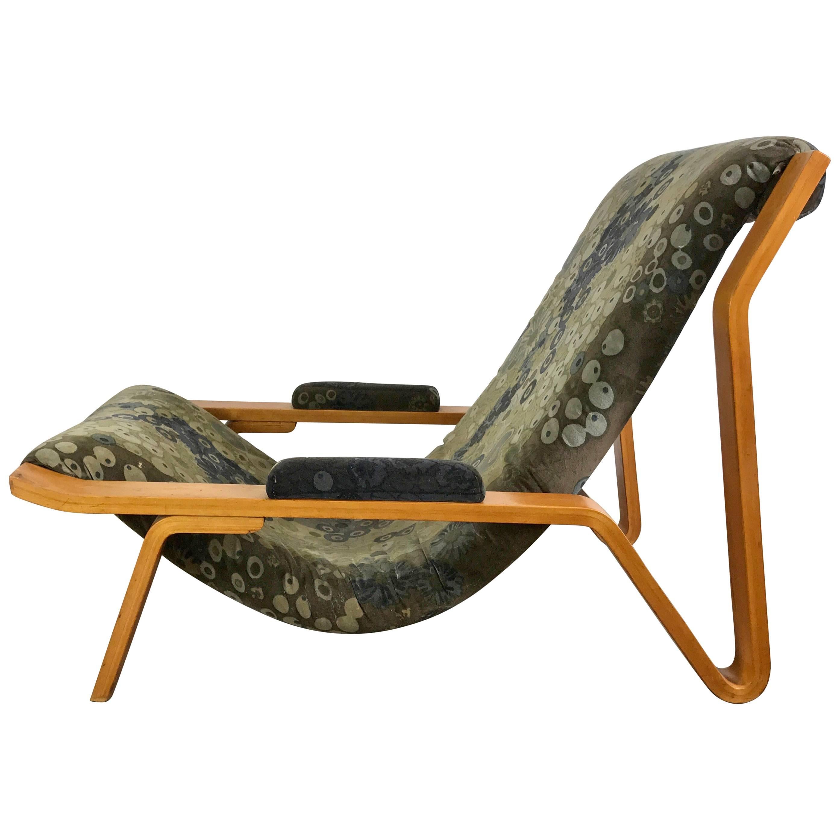 Rare Harvey Probber Bentwood Sling Chair, circa 1948, Larsen Fabric