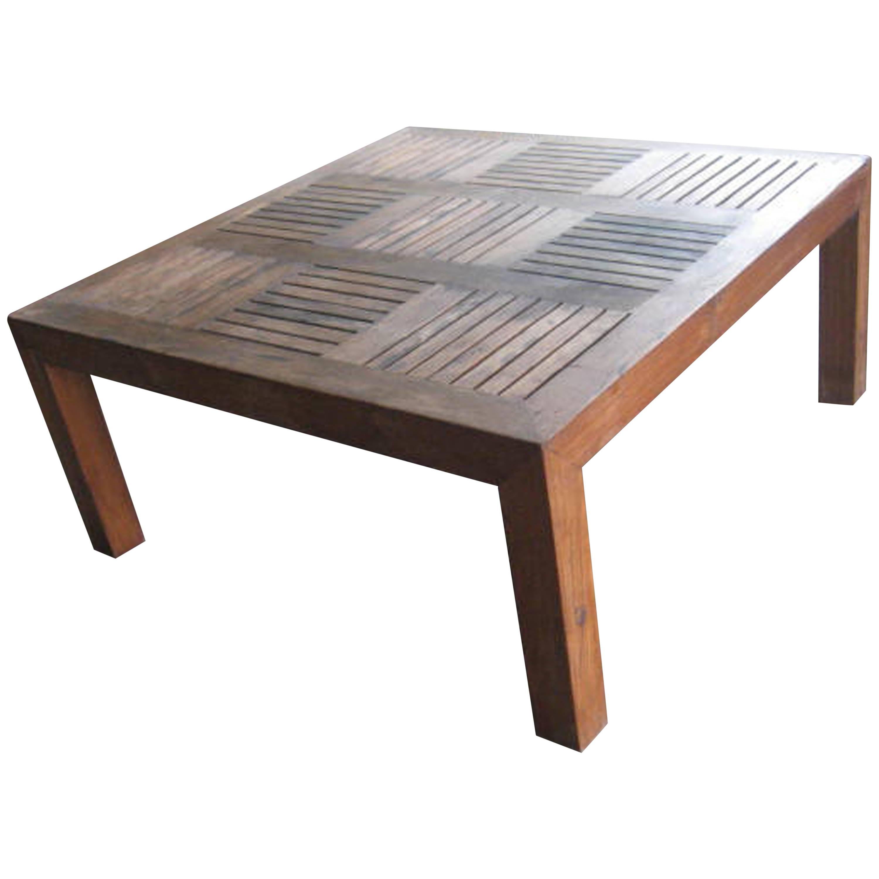 Andrianna Shamaris Slatted Teak Wood Coffee Table For Sale