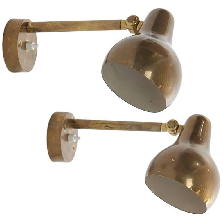 Pair of Brass Vilhelm Lauritzen Brass Sconces for Louis Poulsen, 1950s, Denmark