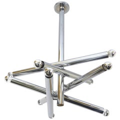 Chandelier, Midcentury, Lighting, Pendant, Metal Tubes, France, Chrome-Plated