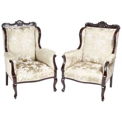 Pair of Carved Mahogany Library Chairs