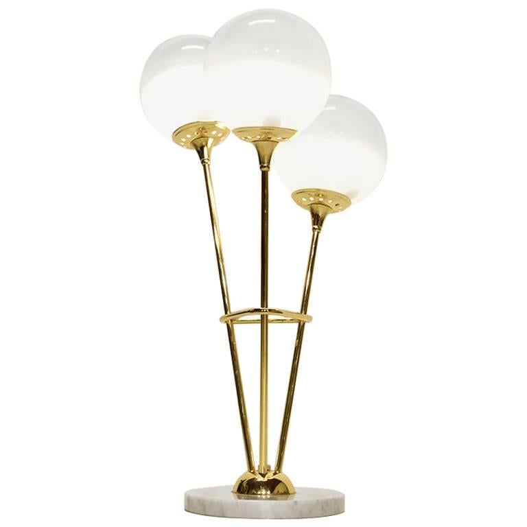 Italian Murano Glass and Brass Table Lamp in the Style of Stilnovo, 1960s