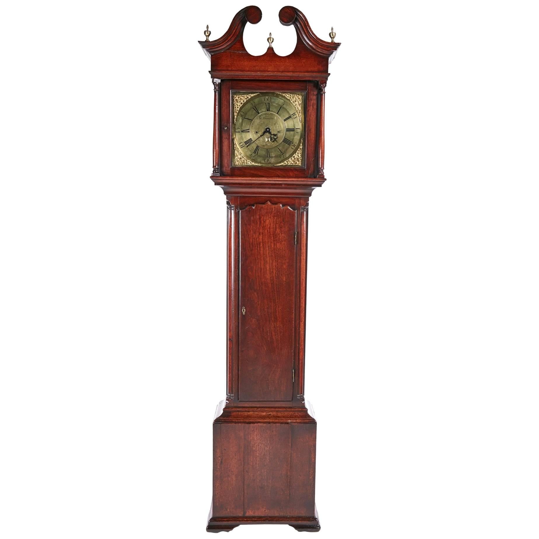 George II Brass Face Red Walnut Longcase Clock For Sale