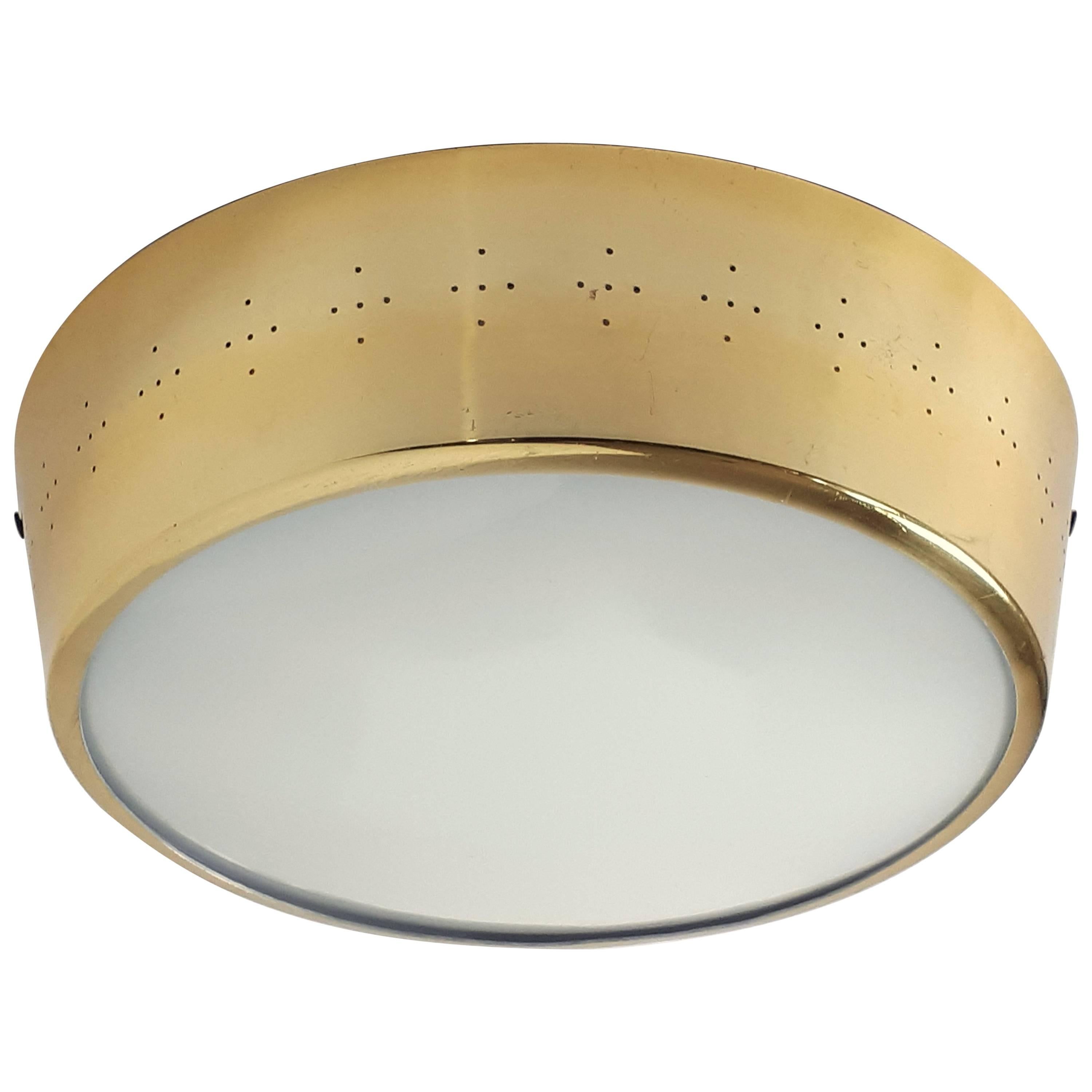 Pair of Large Brass-Plated Pierced Flush Mount, 1950s, USA
