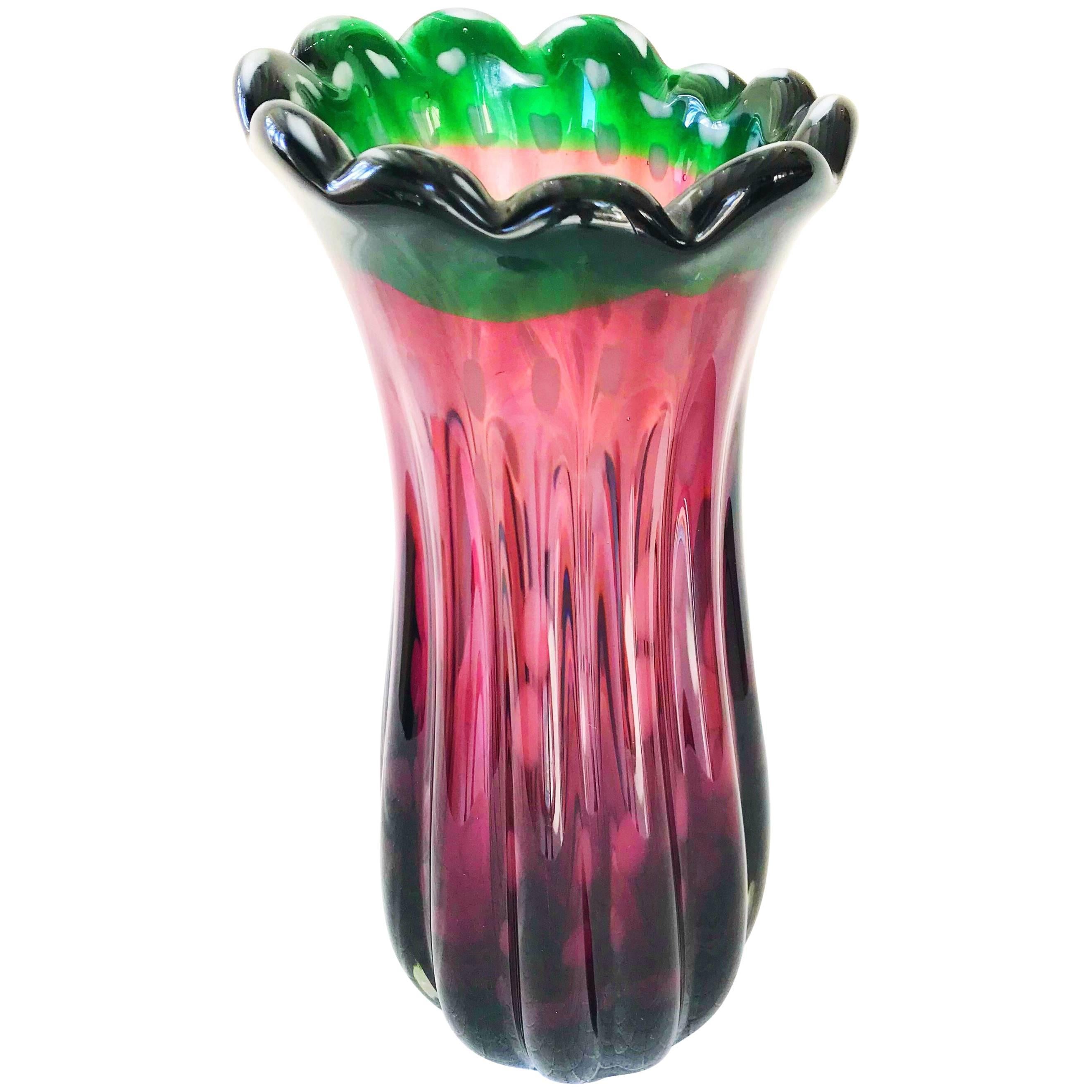 Vase Ercole Barovier Murano glass Italian 37 cm, 1950 For Sale