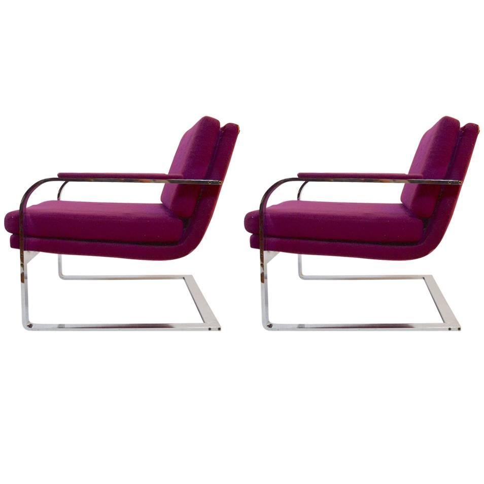Pair of Chrome Lounge Chair Possibly Pace, Brueton, Baughman
