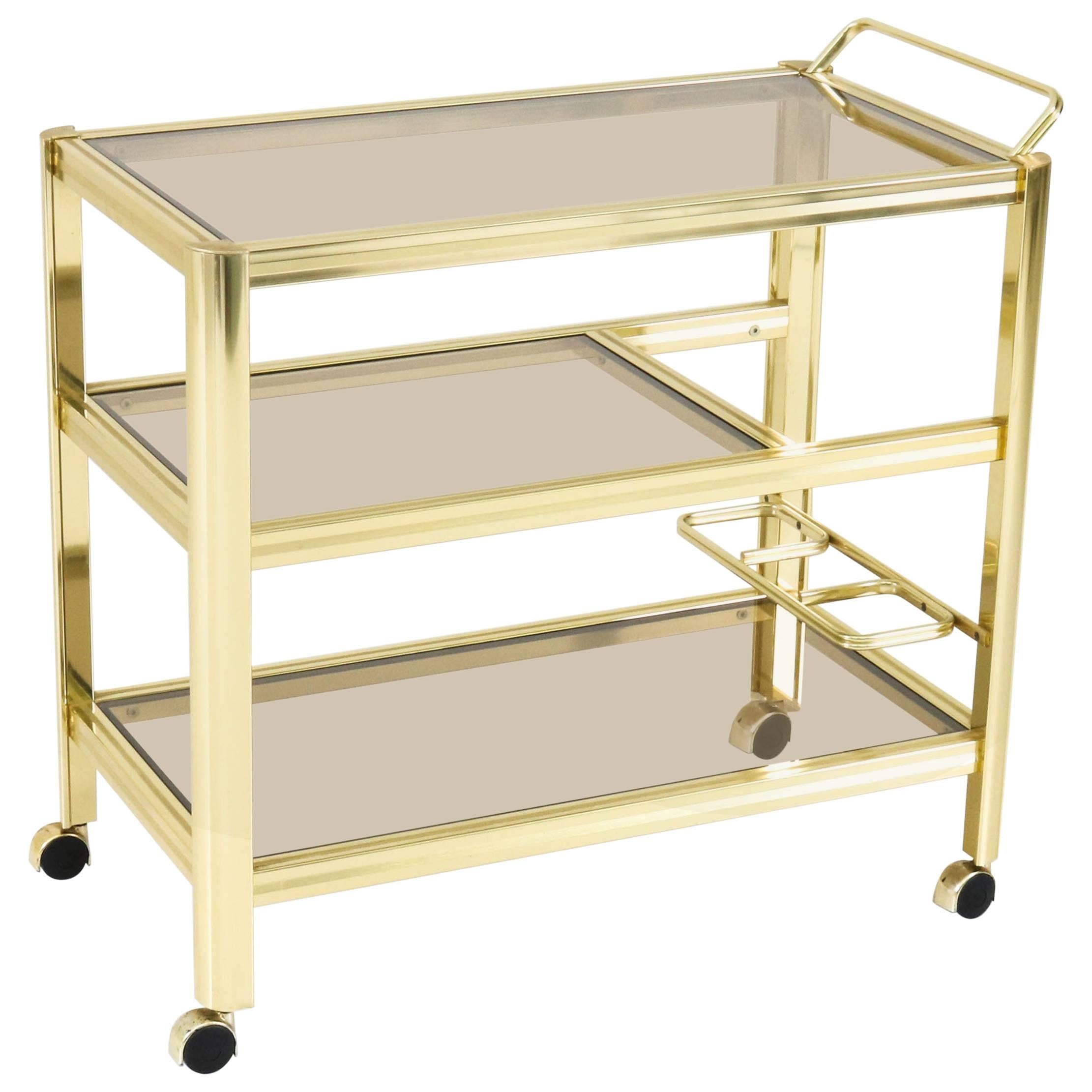 Gilded Metal Mid-Century Modern Cocktail Trolley, 1970s