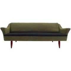 Vintage Scandinavian Green and Black Wool Teak Four-Seat Sofabed Midcentury, 1960s