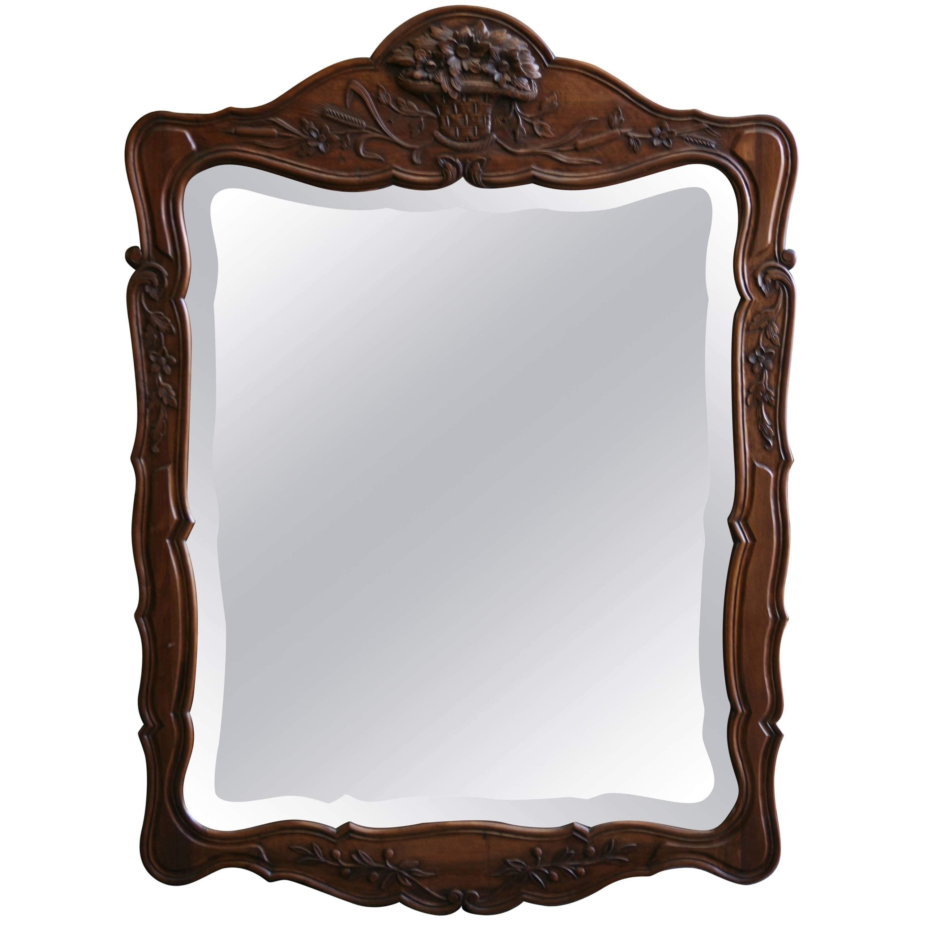 19th Century Walnut Hand-Carved Mirror in Louis XV Style