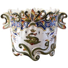 19th Century, French Hand-Painted Jardinière in Faience by Blois