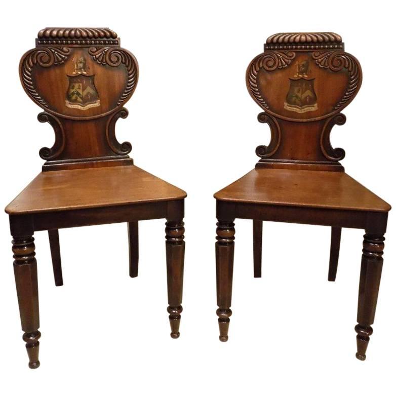 Good Pair of Mahogany William IV Period Antique Hall Chairs