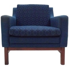 Norwegian Vatne Mobler Navy Blue Wool and Teak Armchair Midcentury Chair 1960s