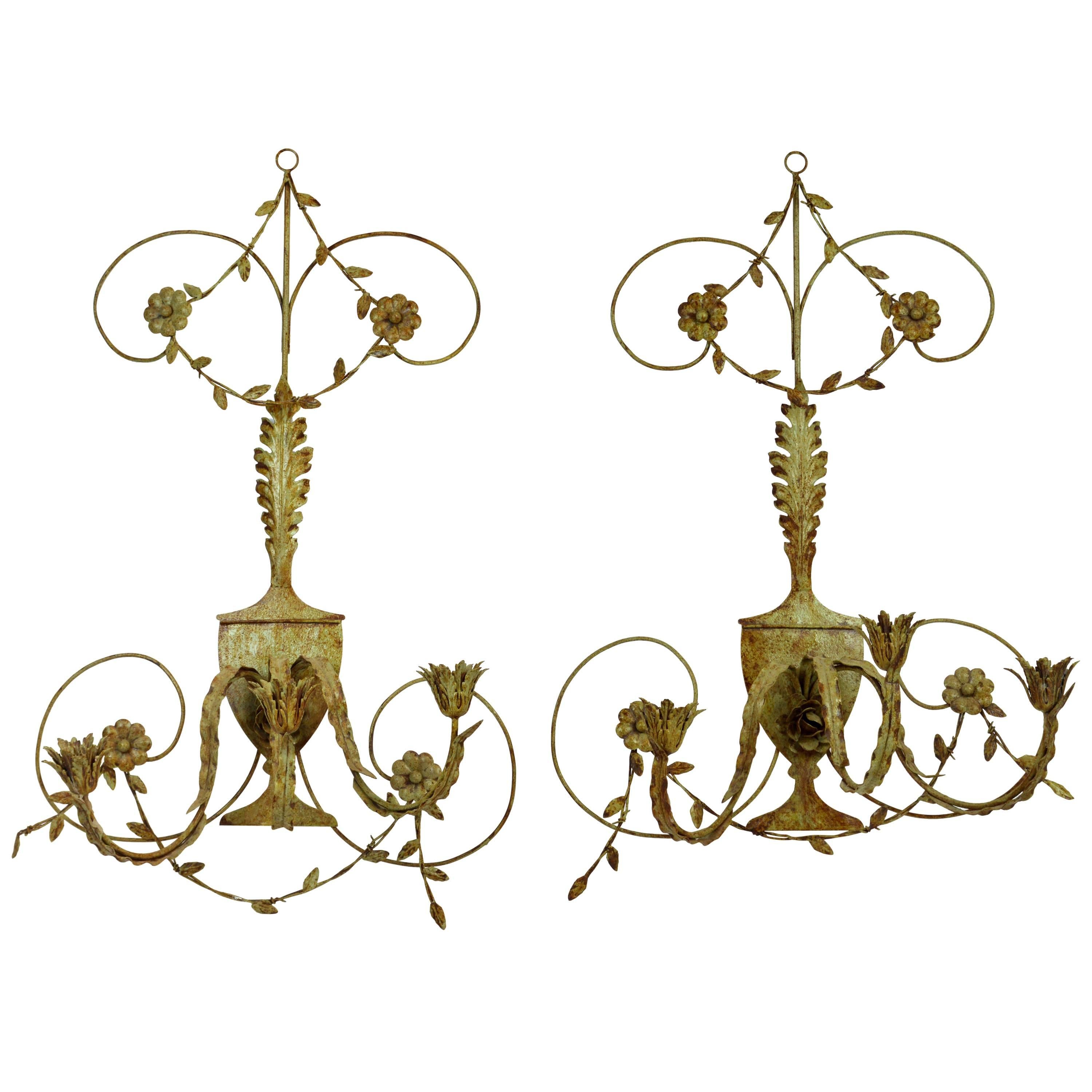 Pair of Lovely Midcentury Italian Cottage Style Painted Wall Sconces