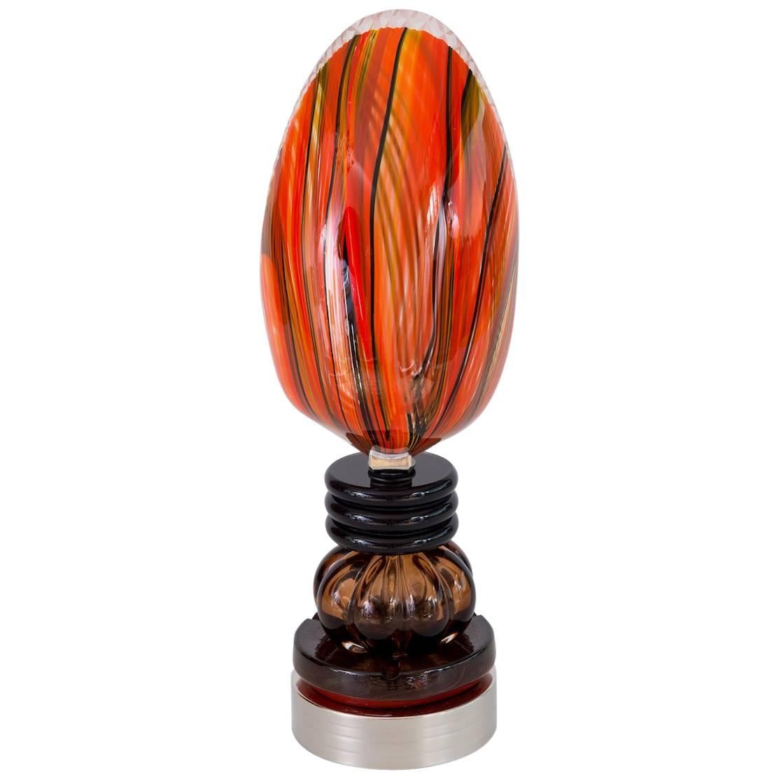 Italienisches mundgeblasenes Murano Glas, handcrafted, Tischlampe rot und multicolor