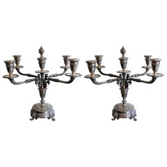 Antique Pair of 19th Century Continental Silver Candelabra