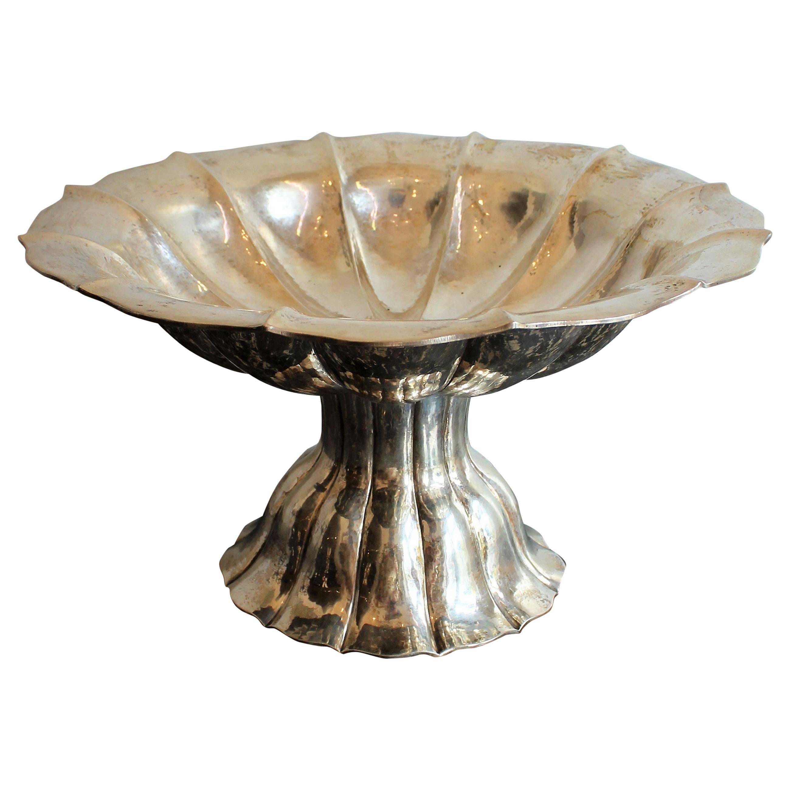 Secessionist Hand Hammered Continental  Silver Compote For Sale