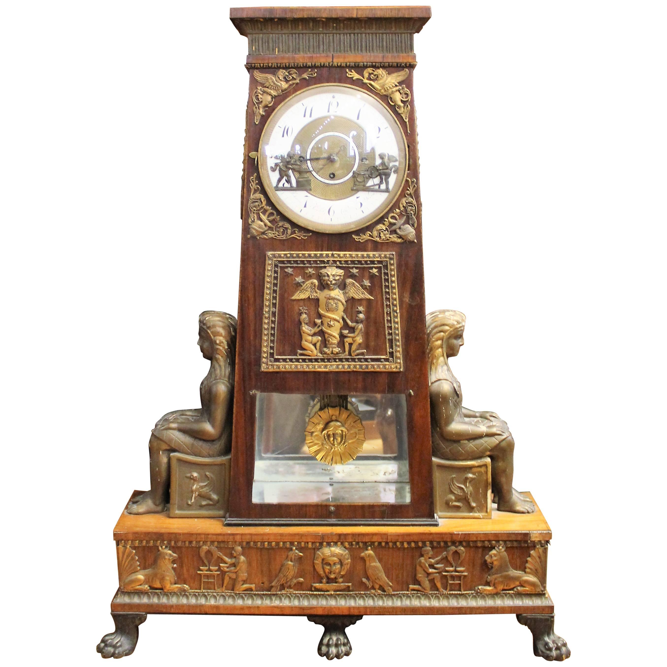 Egyptian Revival Grande Sonnerie Clock from the Biedermeier Period