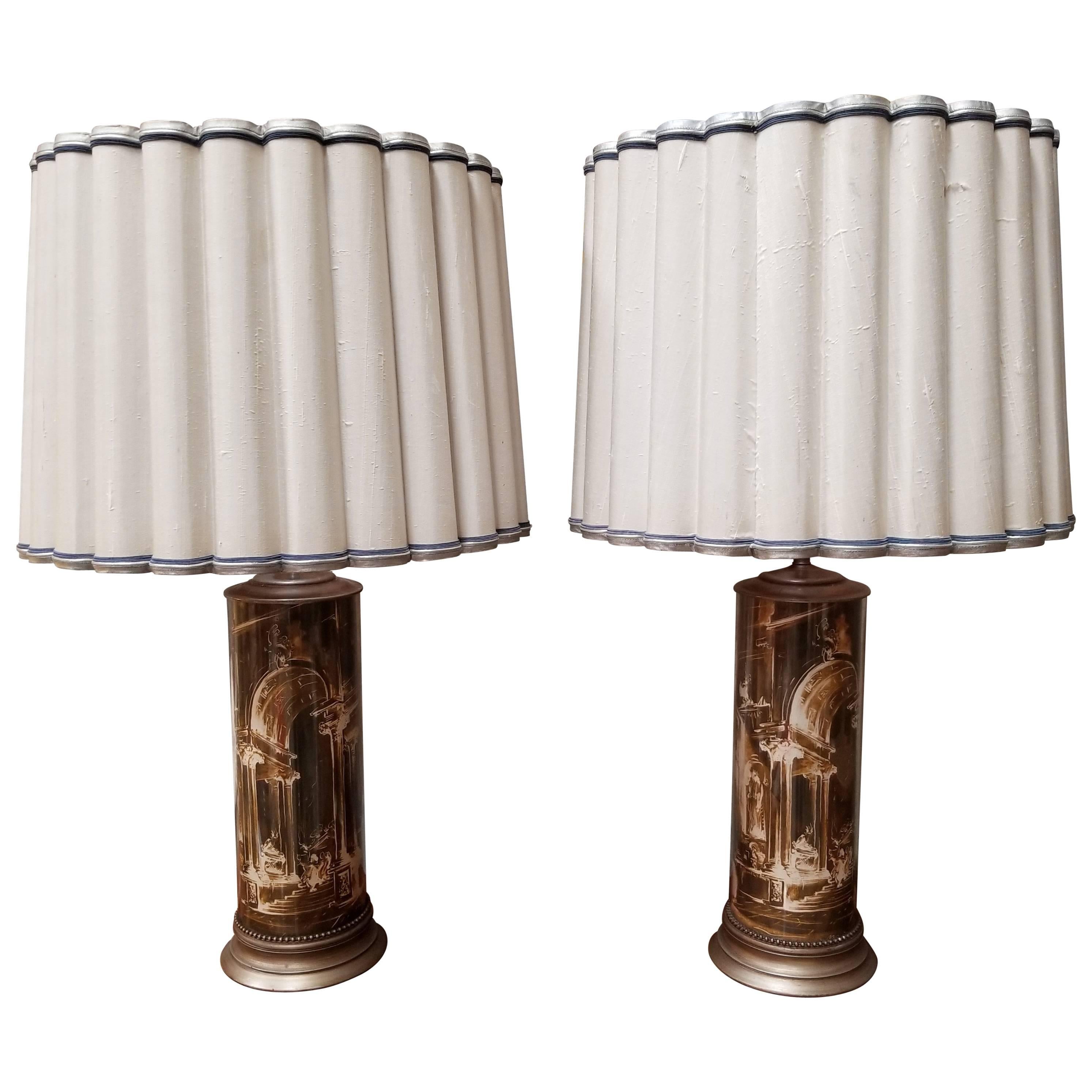 Piero Fornasetti Style Lamps Depicting Ancient Architecture