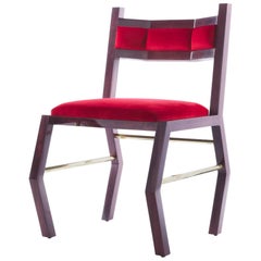 21st Century Custom Contemporary Solid Purple Heart Wood, Brass & Velvet Chair