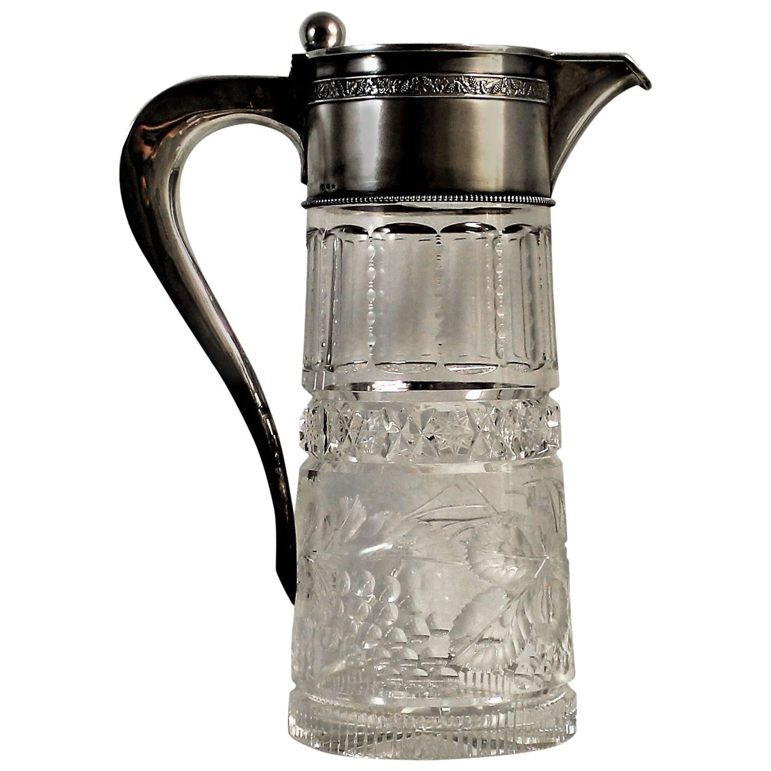 19th Century Continental Silver and Cut Crystal Pitcher For Sale