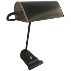 Industrial Bauhaus Art Deco Period Black Metal Desk or Banker's Lamp by Erpees