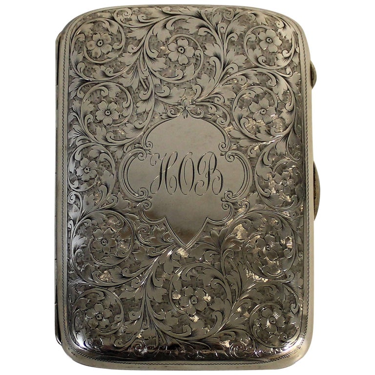 antique sterling cigarette case Colen Hewer Cheshire Sterling Silver Cigarette Case