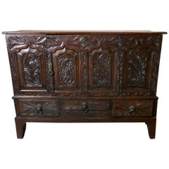 Large 18th Century Carved Oak Marriage Chest
