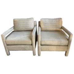 Pair of Milo Baughman Parsons Club Chairs, Original Upholstery