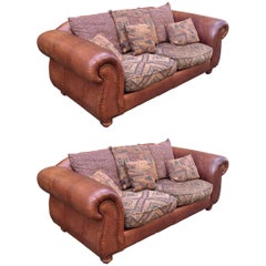 Retro 20th Century Pair of Leather Sofas Chesterfield